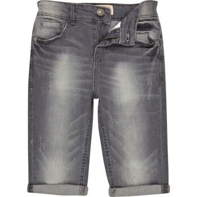Boys grey long denim shorts