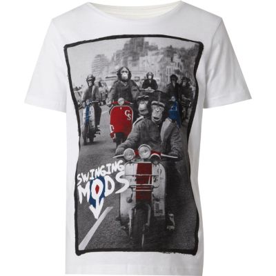 Boys white swinging mods print t-shirt