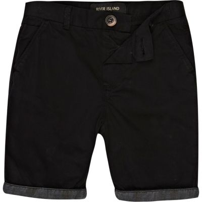 Boys black aztec hem chino shorts