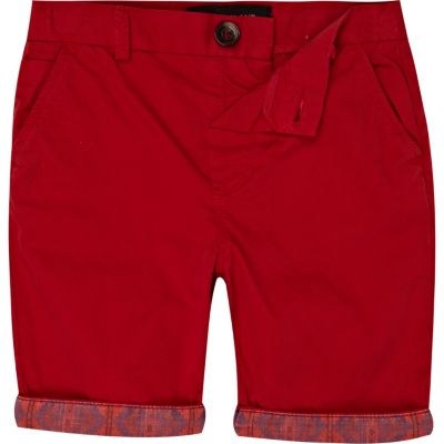 Boys red aztec hem chino shorts