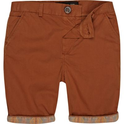 Boys brown aztec hem chino shorts