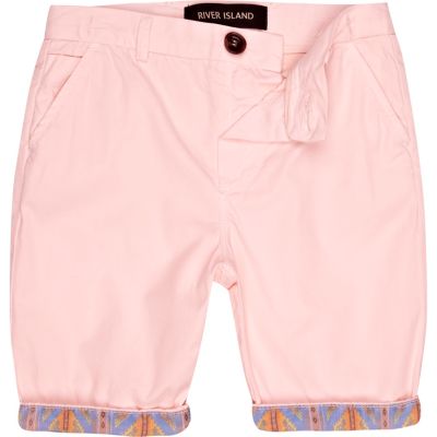 Boys pink aztec hem chino shorts