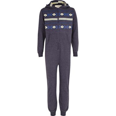 Boys navy aztec print onesie