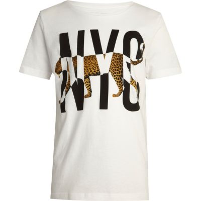 Boys white leopard NYC print t-shirt