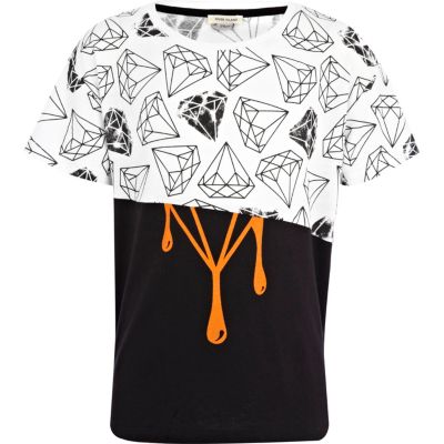 Boys white multi diamond print t-shirt