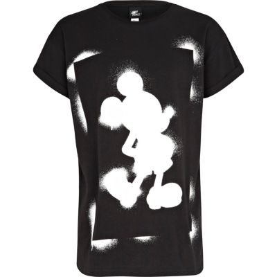 Boys black Mickey Mouse spray paint t-shirt
