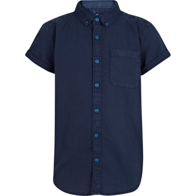 Boys navy short sleeved Oxford shirt
