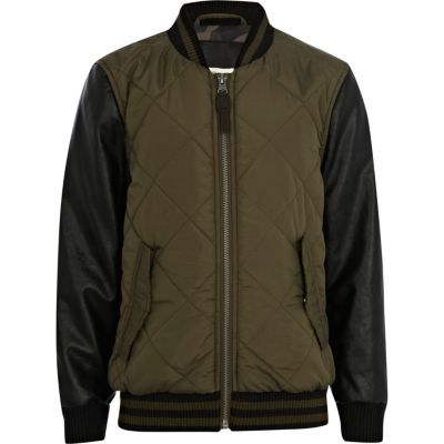 Boys khaki quilted bomber jacket