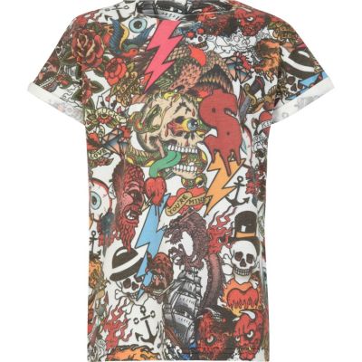 Boys red multi print t-shirt