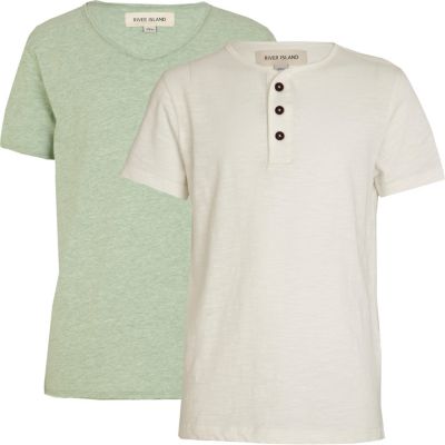 Boys ecru grandad and green voop t-shirt pack