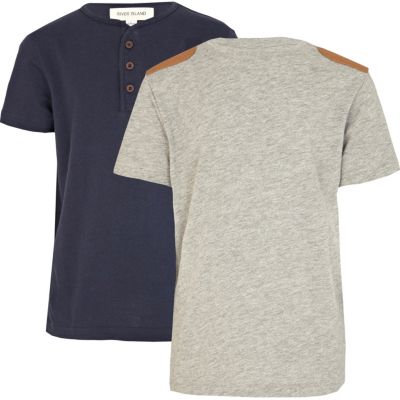 Boys navy grandad and grey patch t-shirt