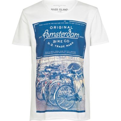 Boys white Amsterdam bike print t-shirt
