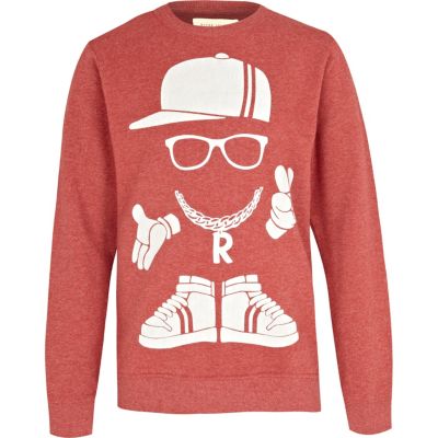 Boys red street man print sweatshirt