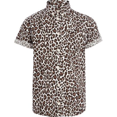 Boys brown leopard print shirt