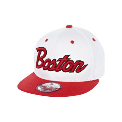 Boys white Boston trucker hat
