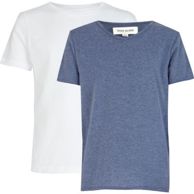 Boys white crew and blue voop neck t-shirts