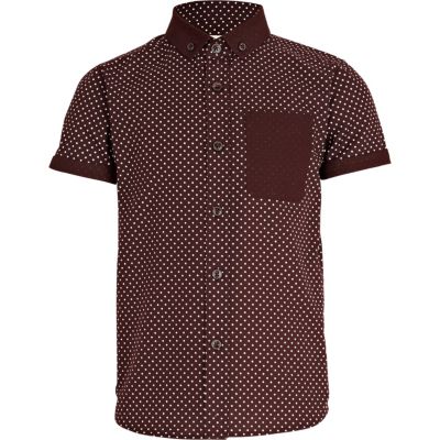 Boys dark red polka dot Oxford shirt