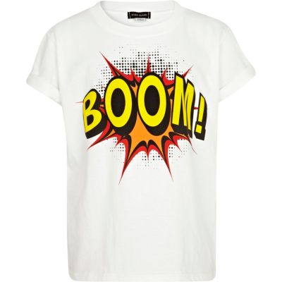 Boys white comic boom! print t-shirt
