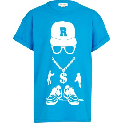 Boys blue streetman chain print t-shirt