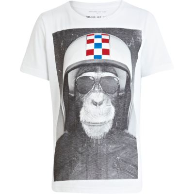 Boys white monkey print t-shirt