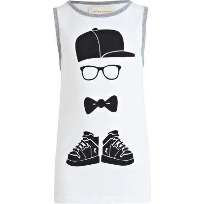Boys white street man print vest