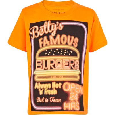 Boys orange Betty's diner print t-shirt