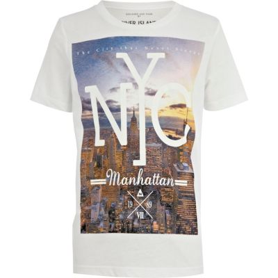 Boys white NYC Manhattan print t-shirt