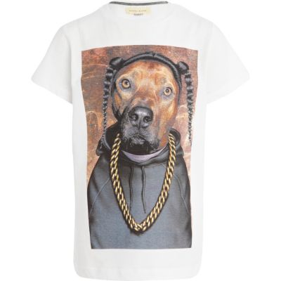 Boys white Pets Rock rap dog t-shirt