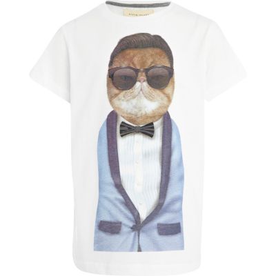 Boys white Pets Rock smart cat t-shirt