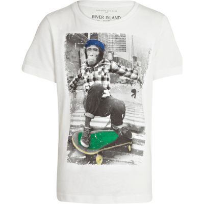 Boys white skateboard monkey t-shirt