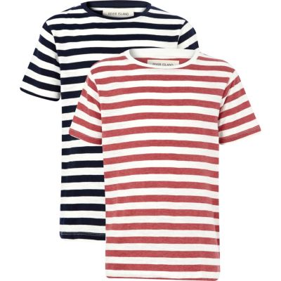 Boys red and navy stripe t-shirts