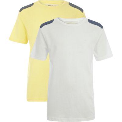 Boys yellow and white shoulder patch t-shirts