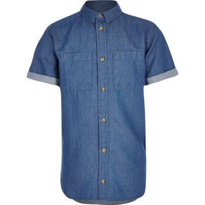 Boys blue short sleeve denim shirt plain shirts shirts boys