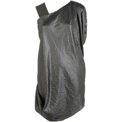Black wetlook one shoulder dress