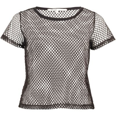 Black mesh cropped t-shirt
