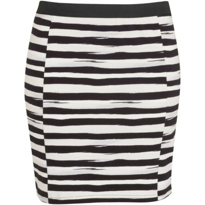 Black stripe pull on mini skirt