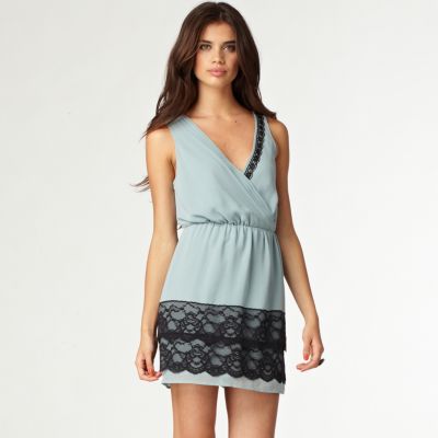 Blue wrap dress with lace detailing