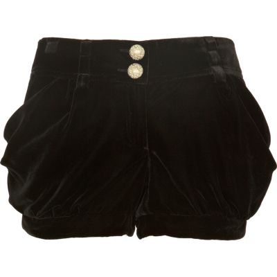 Black velvet drape shorts