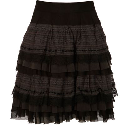 Black lace ruffle skirt