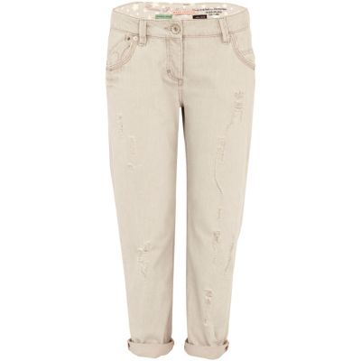 Beige denim straight leg cropped jeans
