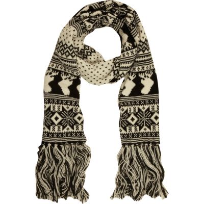white fairisle print scarf