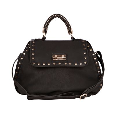 black studded top handle bag