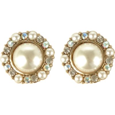 cream diamante pearl stud earring