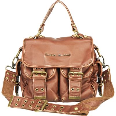 brown washed double pocket satchel
