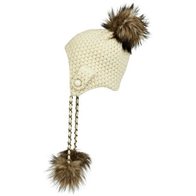 cream peruvian fur pom pom  hat
