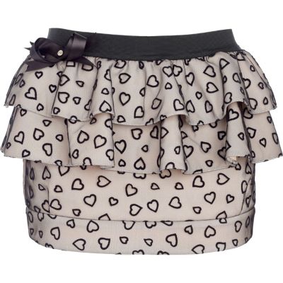 Beige heart printed skirt