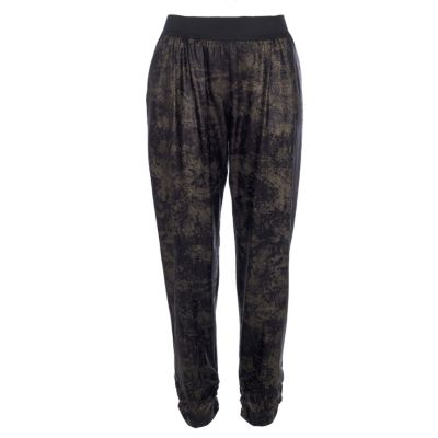 Black print peg leg trousers