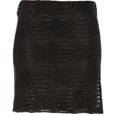 Black/gold textured lurex mini tube skirt