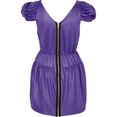 Purple waisted wet look dress