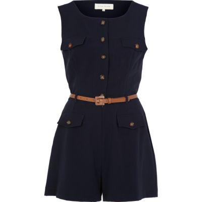 navy button playsuit
